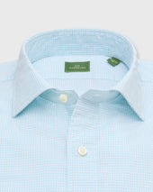 Spread Collar Sport Shirt In Seaglass Micro Gingham Poplin