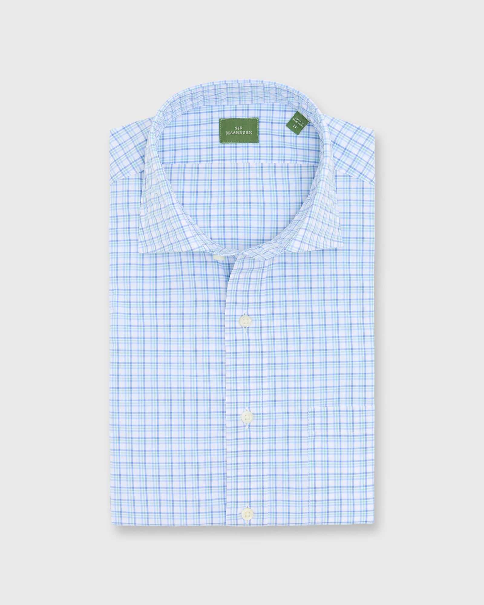 Spread Collar Sport Shirt In Seaglass Dutch Check Poplin