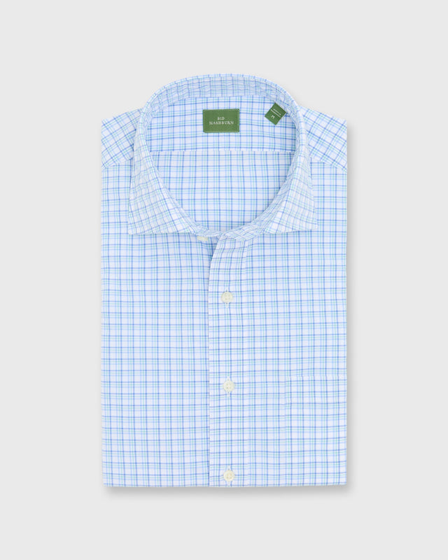 Spread Collar Sport Shirt in White/Seaglass/Dutch Check Poplin