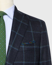 Virgil No 3 Jacket In Spruce Blue Windowpane Brushed Twill