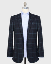Virgil No 3 Jacket In Spruce Blue Windowpane Brushed Twill