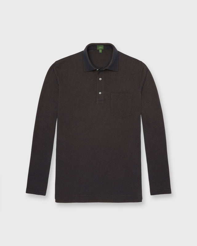 Long Sleeved Polo In Dark Oxford Pima Pique