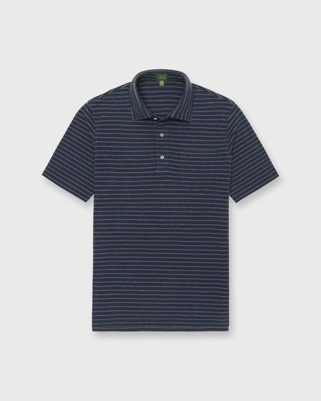 Short Sleeved Polo In Heather Heather Graphite Stripe Pima Pique