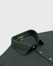 Short Sleeved Polo In Heather Sea Heather Brown Stripe Pima Pique