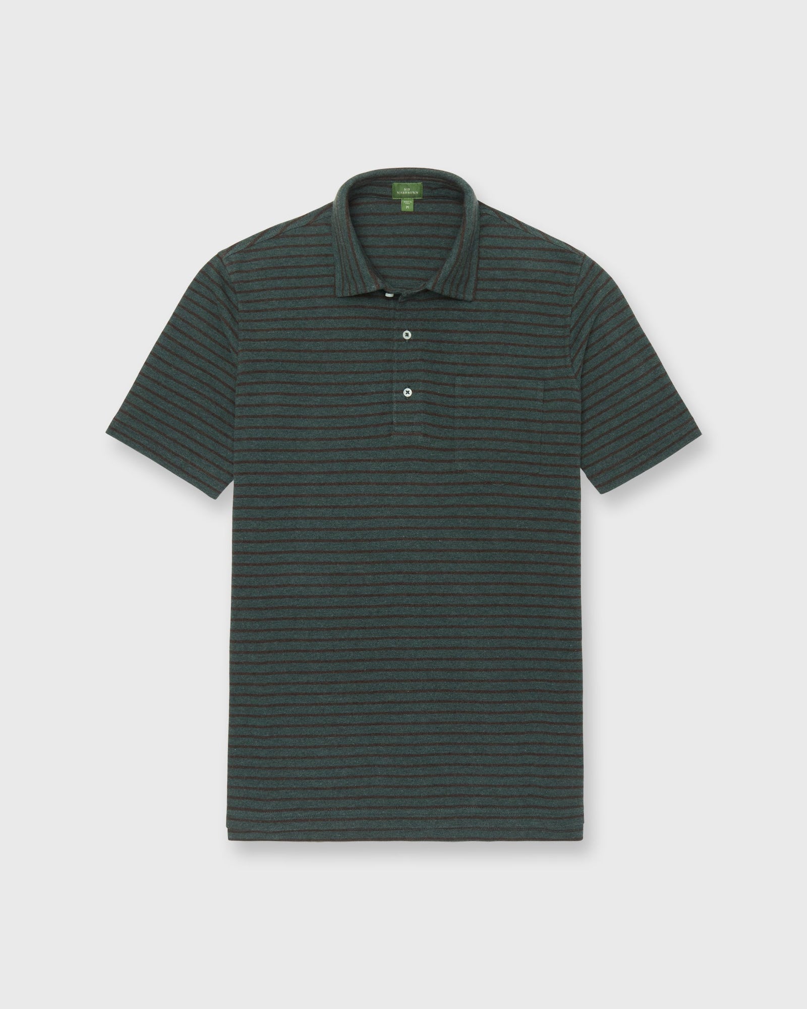 Short Sleeved Polo In Heather Sea Heather Brown Stripe Pima Pique