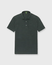 Short Sleeved Polo In Heather Sea Heather Brown Stripe Pima Pique