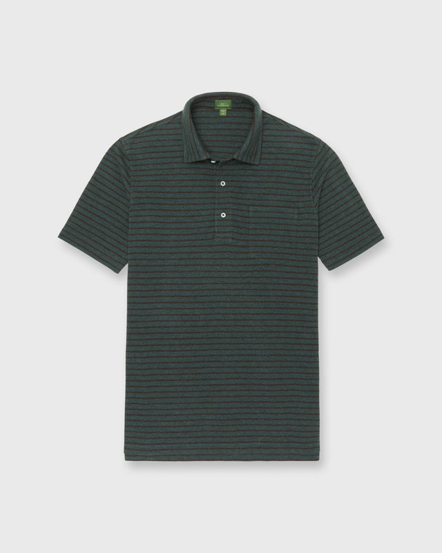 Short Sleeved Polo In Heather Sea Heather Brown Stripe Pima Pique