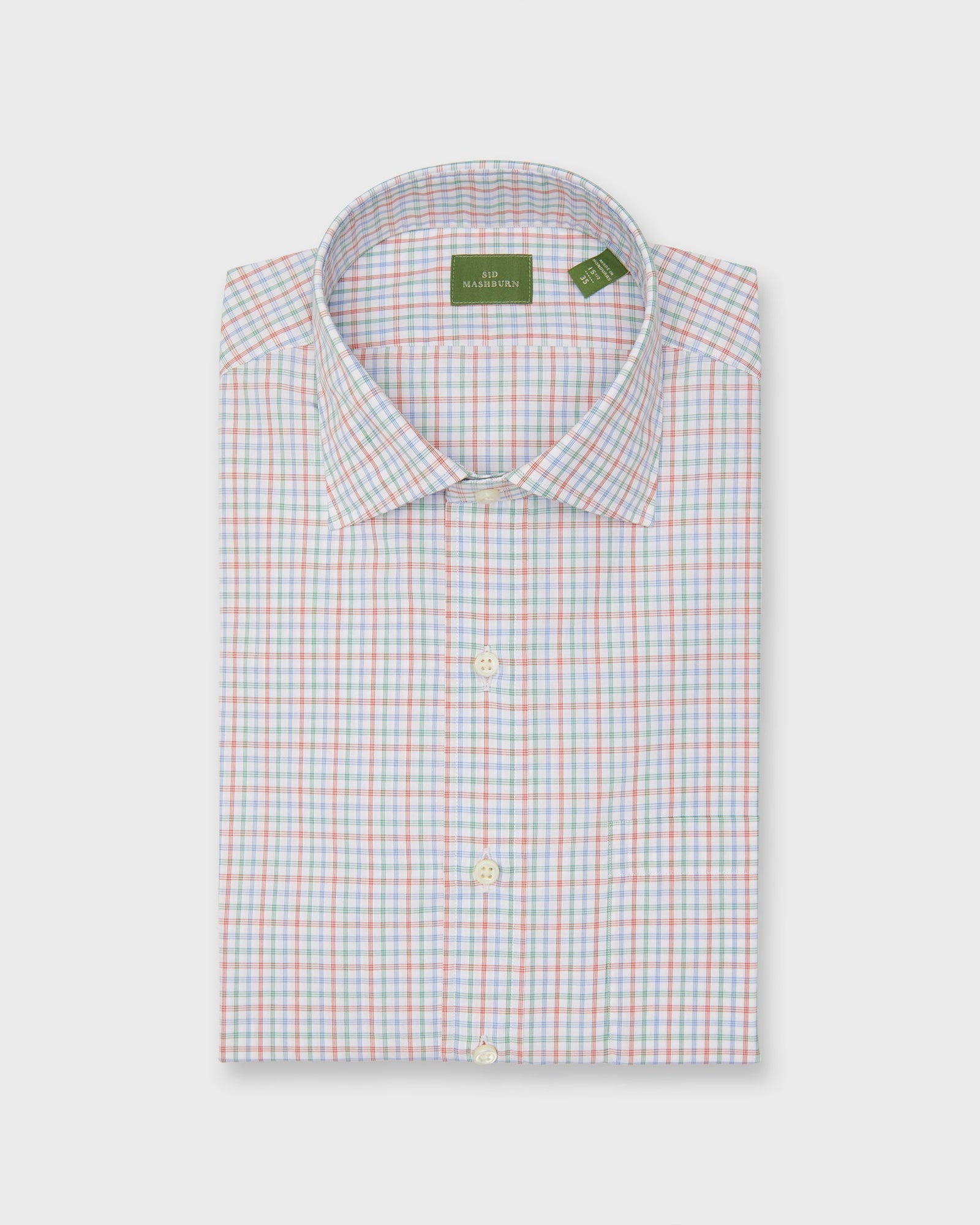 Spread Collar Dress Shirt In Green Poppy Check Poplin