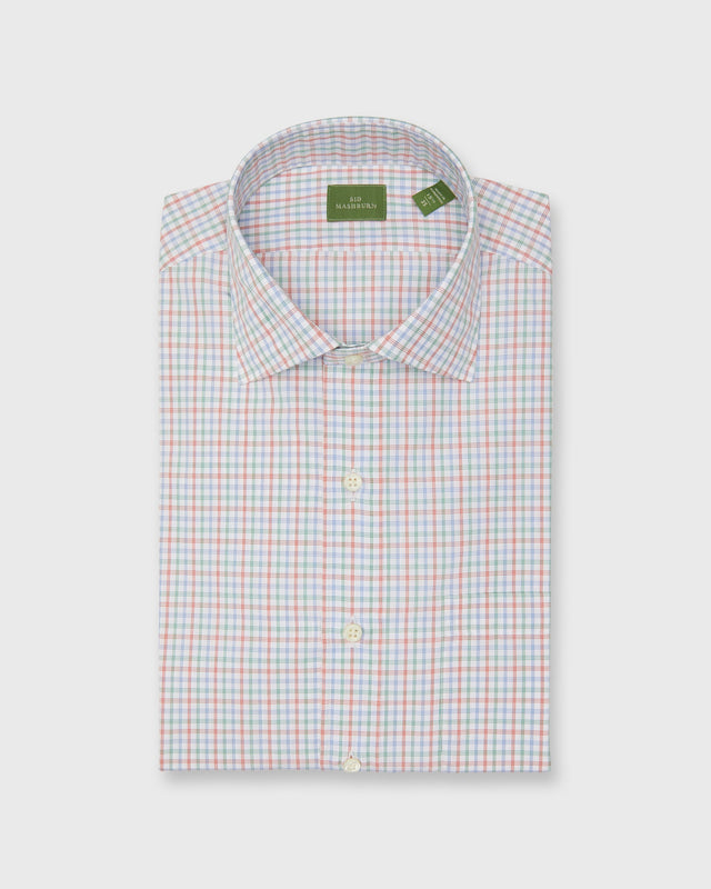 Spread Collar Dress Shirt in Sky/Green/Poppy Check Poplin