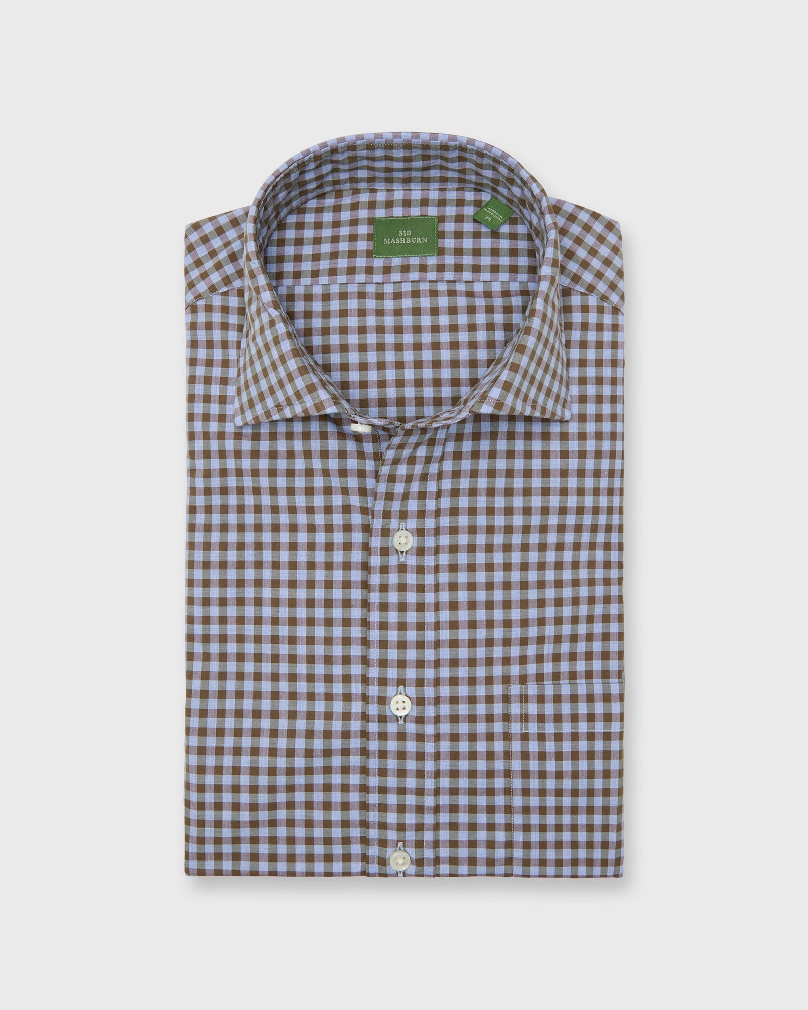 Spread Collar Sport Shirt In Heather Brolive Gingham Poplin