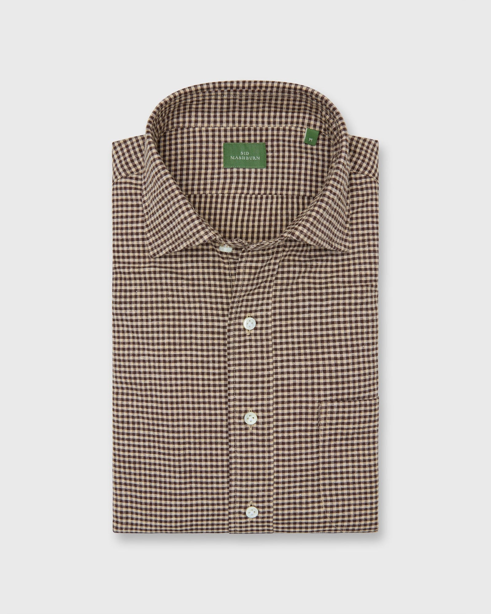 Spread Collar Sport Shirt In Sawdust Gingham Brushed Twill