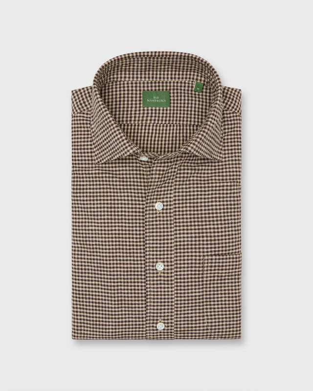 Spread Collar Sport Shirt In Sawdust Gingham Brushed Twill