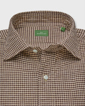 Spread Collar Sport Shirt In Sawdust Gingham Brushed Twill