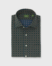 Spread Collar Sport Shirt In Tobacco Blue Jacquard Poplin
