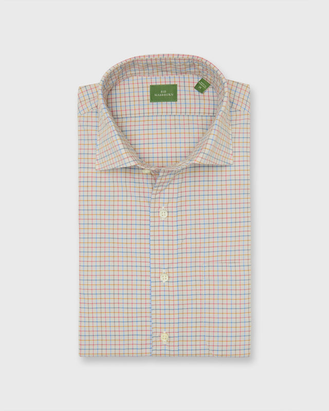 Spread Collar Sport Shirt In Bone Sky Berry Tattersall Poplin