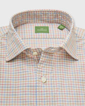 Spread Collar Sport Shirt In Bone Sky Berry Tattersall Poplin