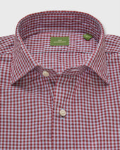 Spread Collar Sport Shirt In Heather Sky Garnet Gingham Poplin