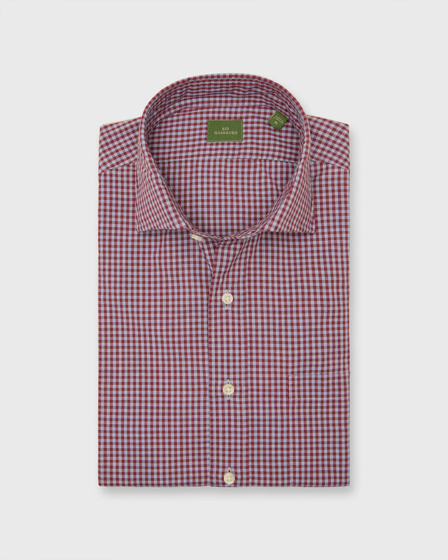 Spread Collar Sport Shirt In Heather Sky Garnet Gingham Poplin