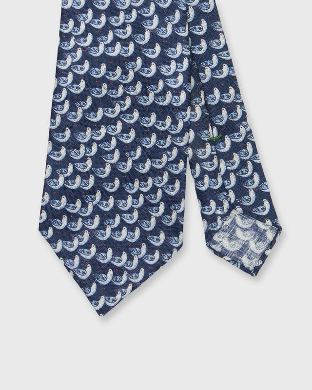 Linen Print Tie in Navy/Blue Gull