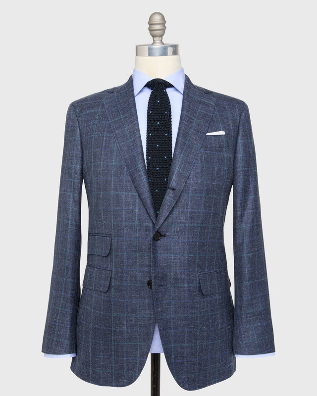 Virgil No 2 Jacket In Blue Aegean Windowpane Twill