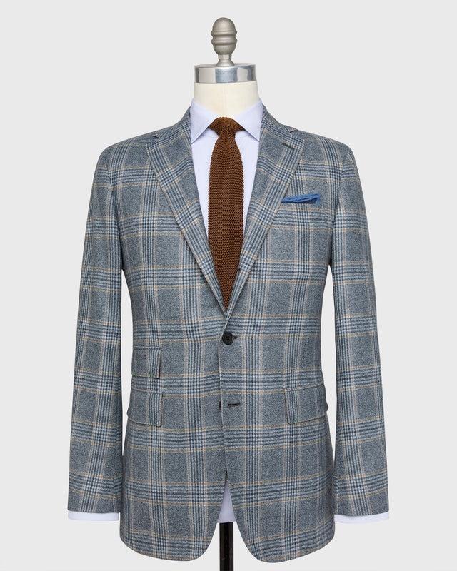 Virgil No 4 Jacket In Tan Bone Plaid Brushed Sharkskin