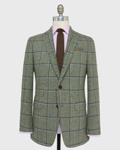 Virgil No 2 Jacket In Lovat Sky Brown Windowpane Tweed