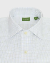 Spread Collar Dress Shirt In Green Graph Check Poplin