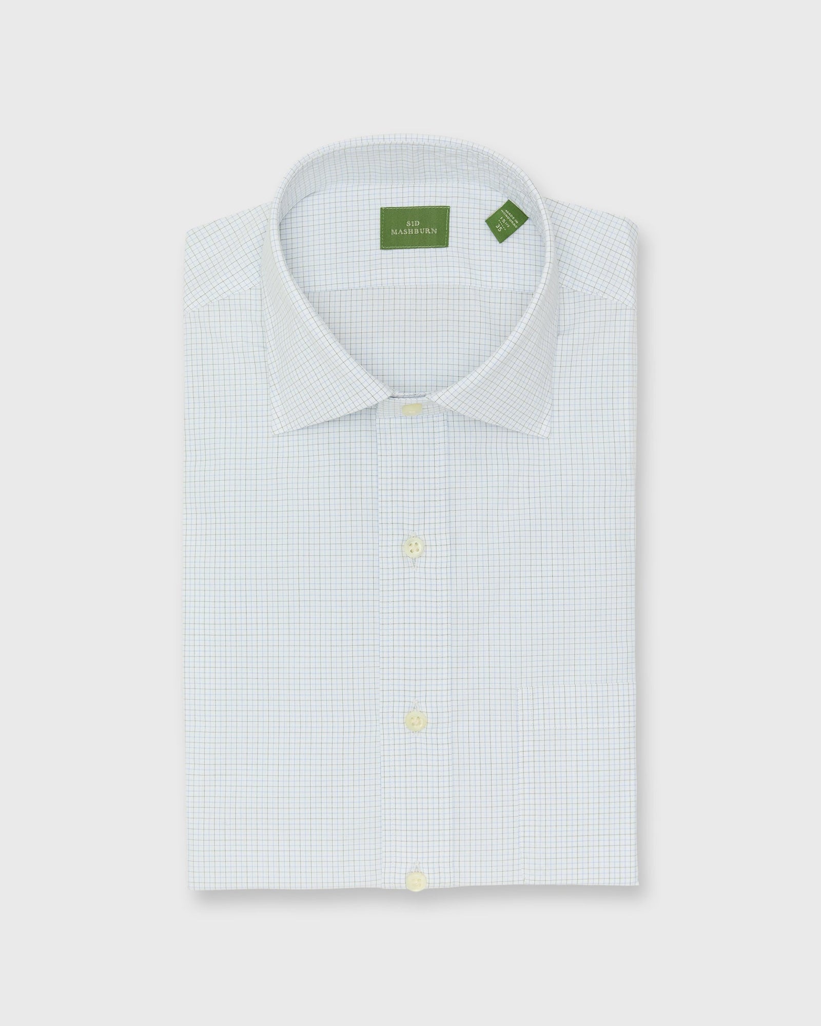 Spread Collar Dress Shirt In Green Graph Check Poplin