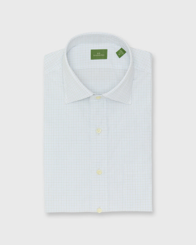 Spread Collar Dress Shirt In Green Graph Check Poplin