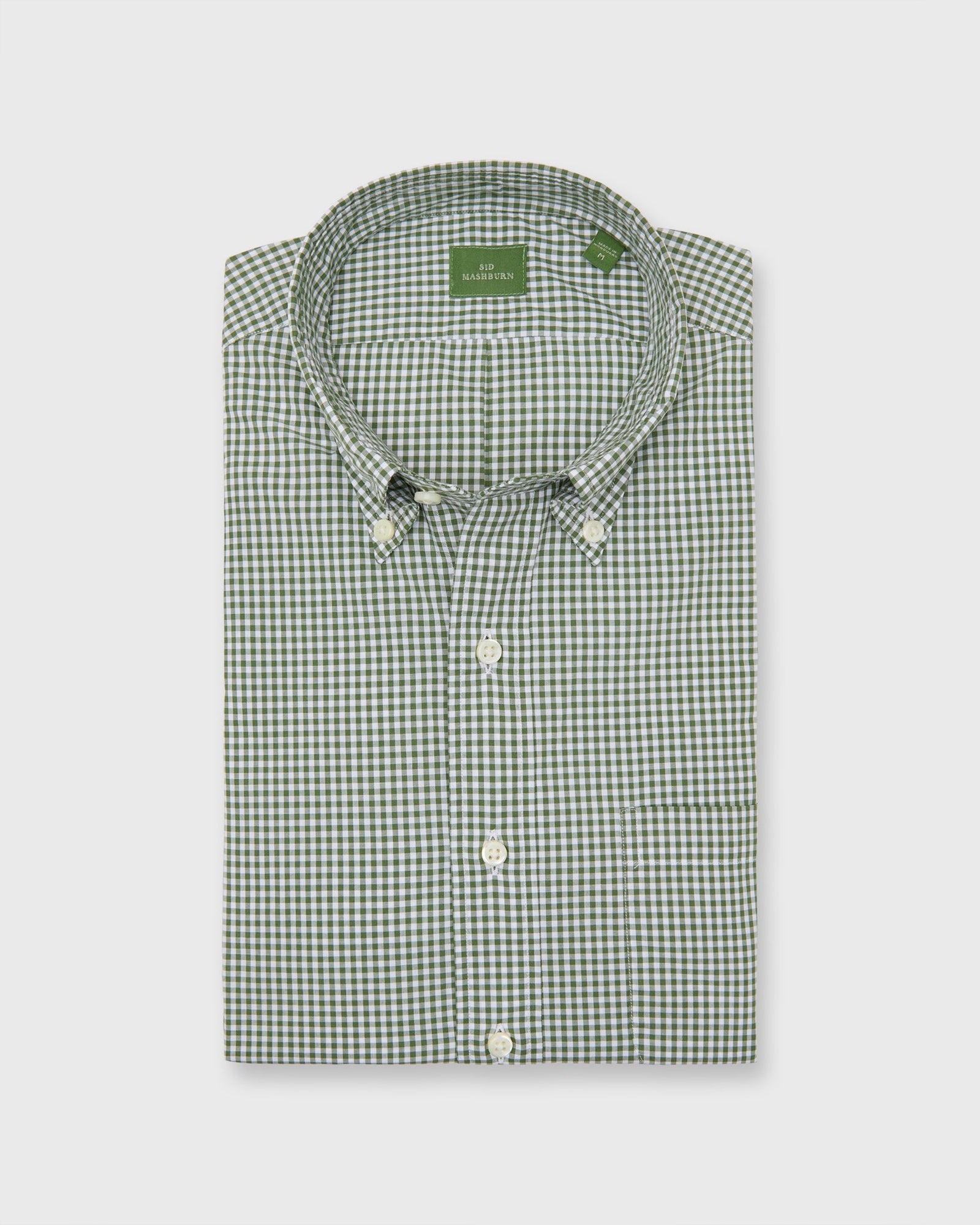 Button Down Sport Shirt In Olive Small Gingham Poplin
