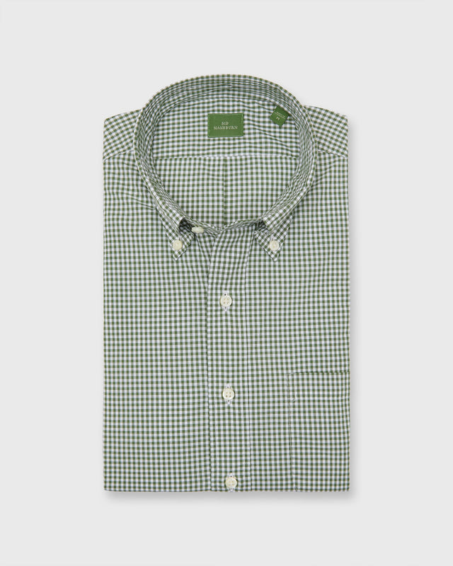 Button Down Sport Shirt In Olive Small Gingham Poplin