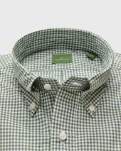 Button Down Sport Shirt In Olive Small Gingham Poplin
