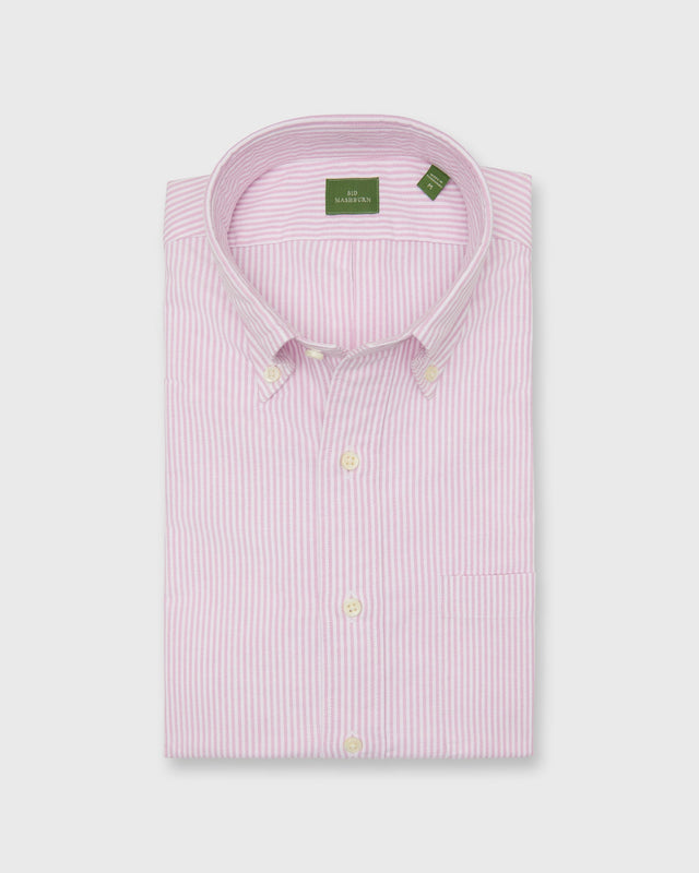 Button Down Sport Shirt In Pink University Stripe Oxford