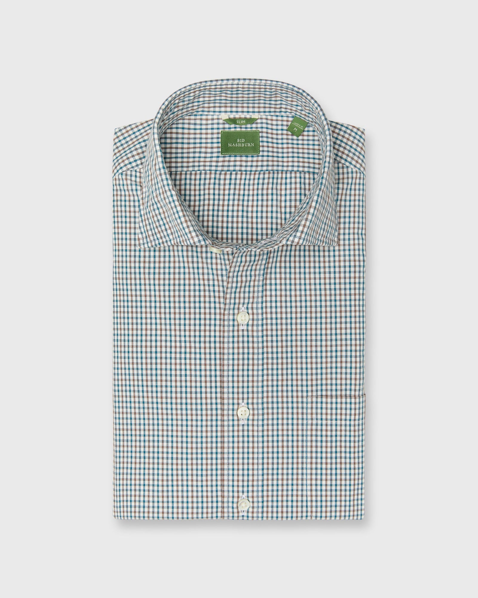 Slim Fit Spread Collar Sport Shirt In Bone Tobacco Spruce Check Poplin