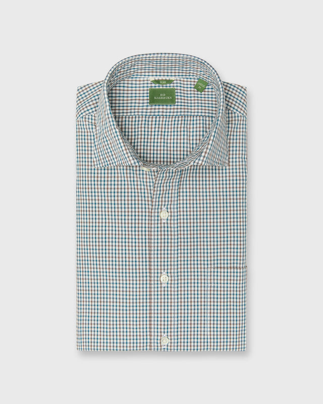 Slim Fit Spread Collar Sport Shirt In Bone Tobacco Spruce Check Poplin