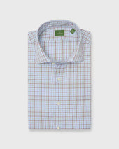 Spread Collar Sport Shirt In Spruce Brown Tattersall Poplin