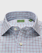 Spread Collar Sport Shirt In Spruce Brown Tattersall Poplin