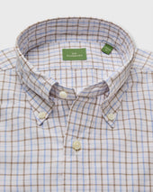 Button Down Sport Shirt In Bone Sky Tattersall Poplin