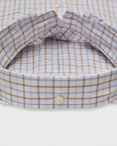 Button Down Sport Shirt In Bone Sky Tattersall Poplin