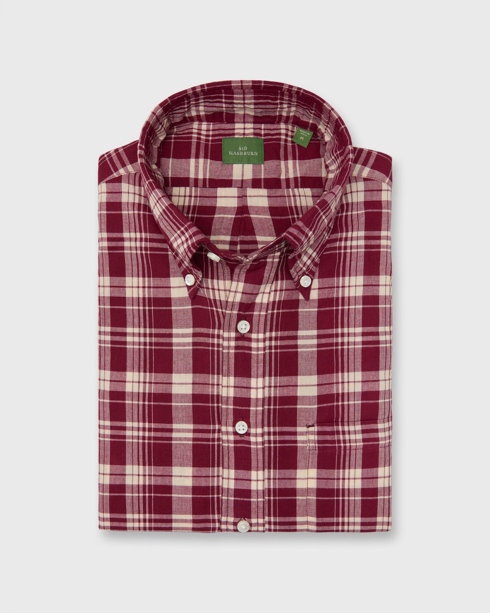 Button Down Sport Shirt In Garnet Bone Madras