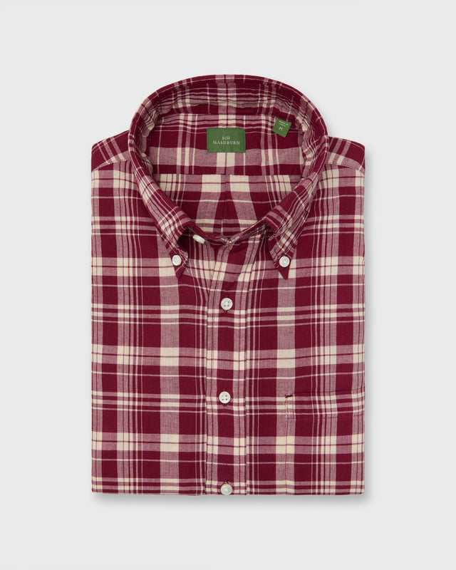 Button Down Sport Shirt In Garnet Bone Madras