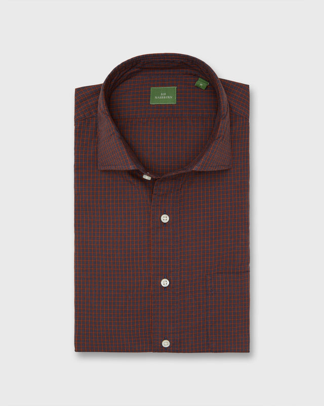 Spread Collar Sport Shirt In Maple Blue Check Poplin