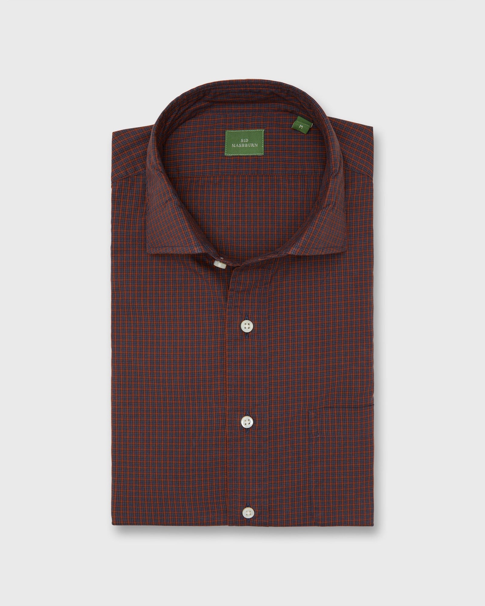 Spread Collar Sport Shirt in Maple/Blue Check Poplin