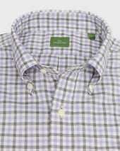 Button Down Sport Shirt In Bone Tattersall Twill