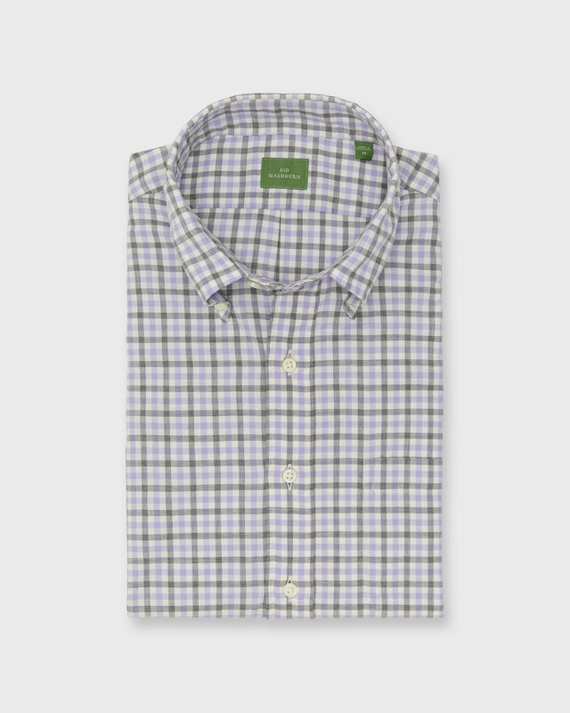Button Down Sport Shirt In Bone Tattersall Twill