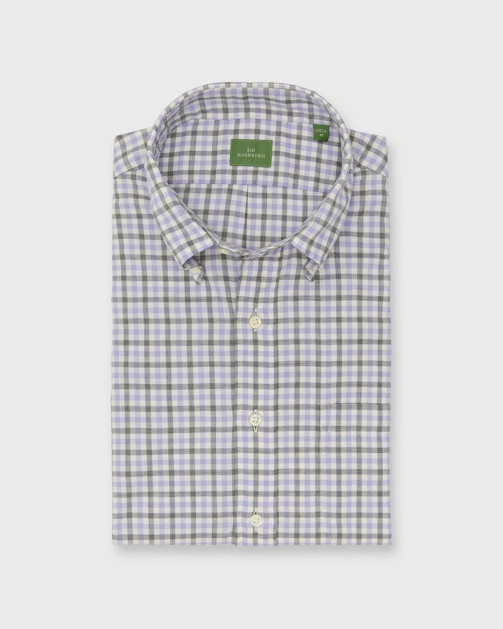 Button-Down Sport Shirt in Bone/Lavender/Grey Tattersall Twill