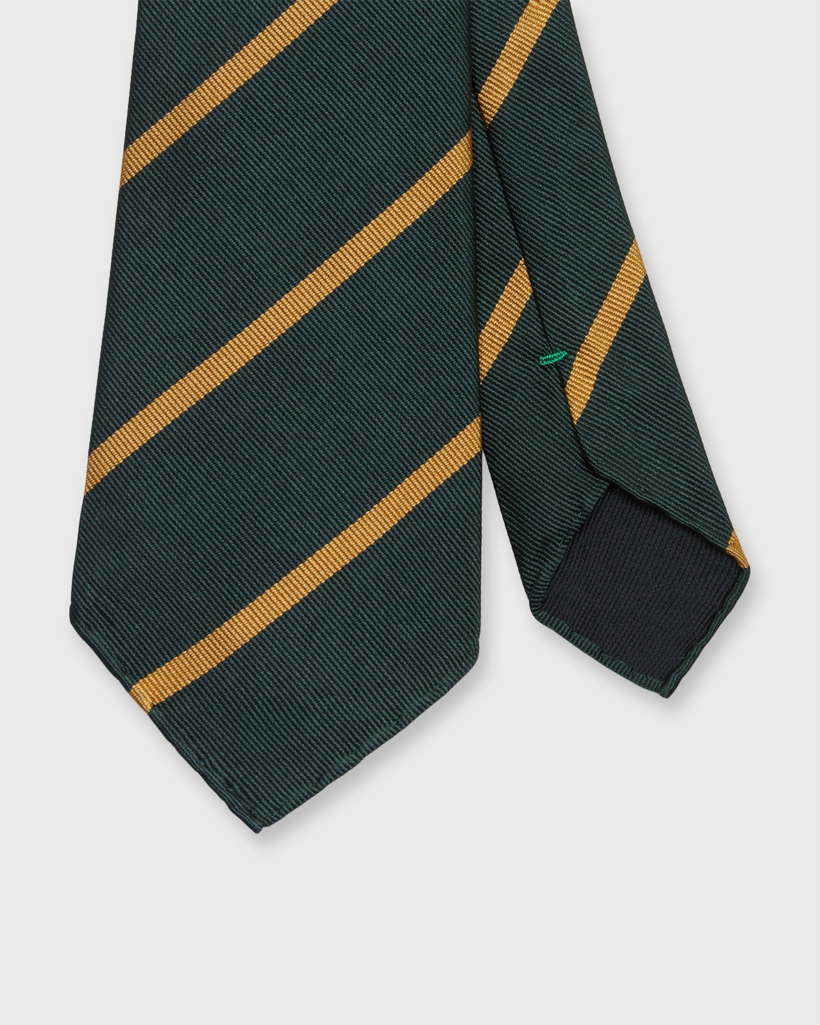 Silk Woven Tie In Green Gold Bar Stripe