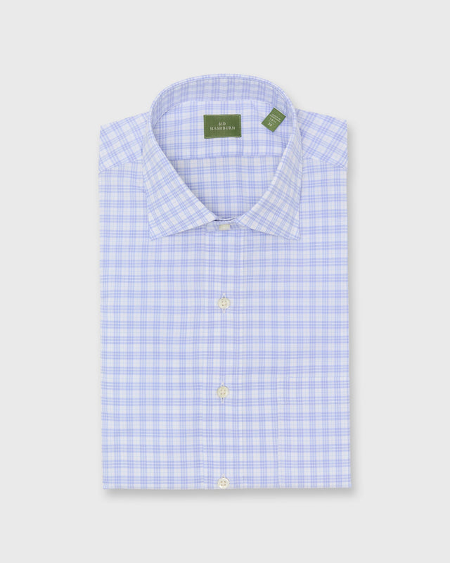Spread Collar Dress Shirt in White/Sky Check Poplin