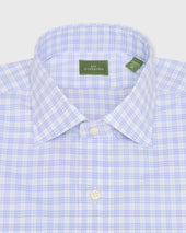 Spread Collar Dress Shirt In Sky Check Poplin
