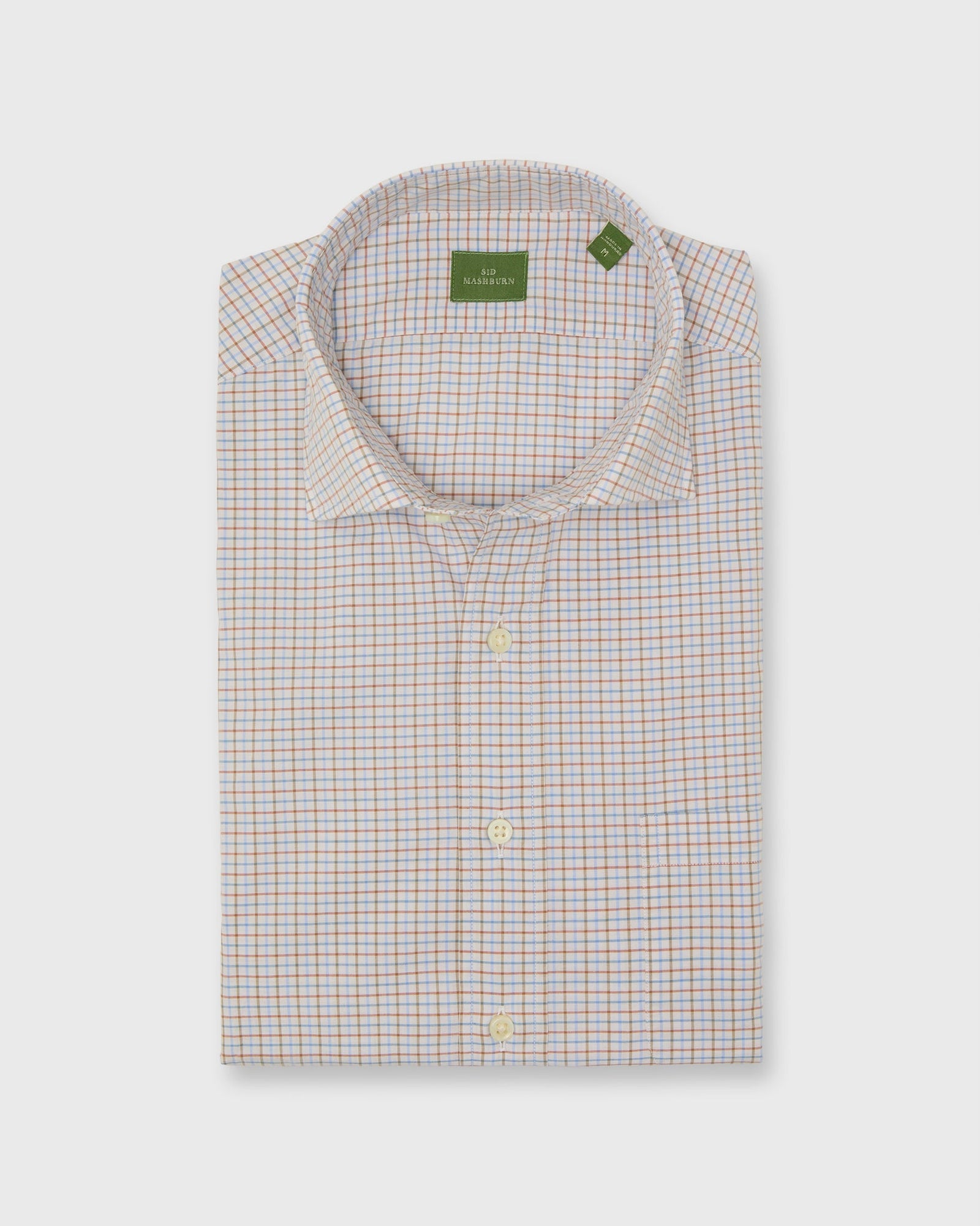 Spread Collar Sport Shirt In Red Olive Blue Tattersall Poplin